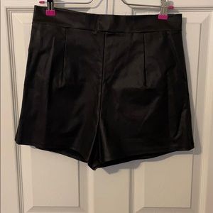 High Waisted Coated Faux Leather Shorts